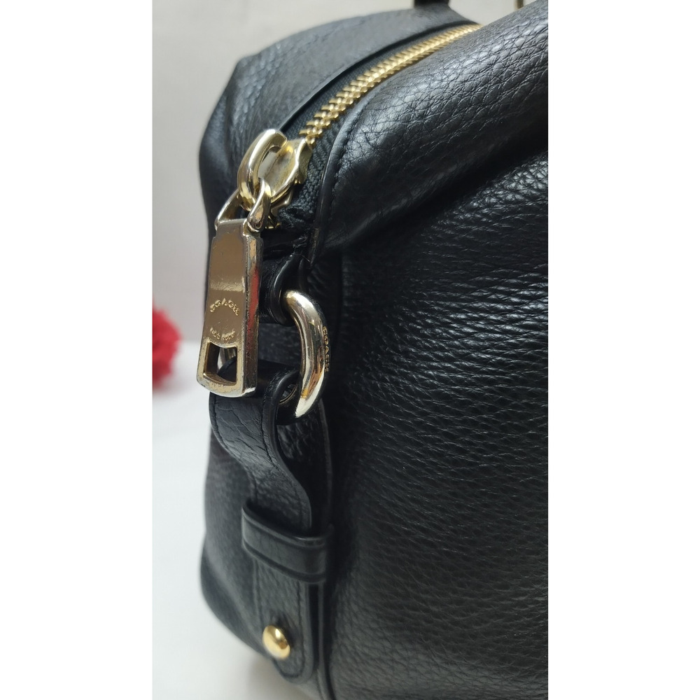 Coach Black Pebbled Leather Double Handles Zipper Closure Satchel Bag - Picture 4 of 14